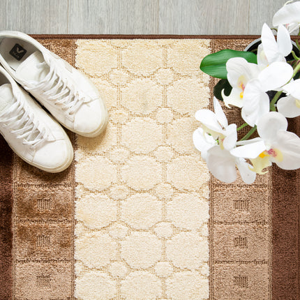 Stair Runner Non-Slip Kitchen Mat - London Geometric Beige & Brown