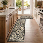 Tiles Grey Stair Runner and Kitchen Mat, Tile Print Non-Slip Hallway Runner, 66cm Wide, Washable, Custom Length
