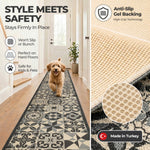 Tiles Grey Stair Runner and Kitchen Mat, Tile Print Non-Slip Hallway Runner, 66cm Wide, Washable, Custom Length