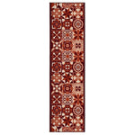 Tiles Red Stair Runner and Kitchen Mat, Tile Pattern Non-Slip Hallway Runner, 66cm Wide, Washable, Custom Length