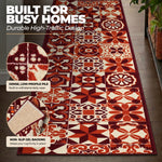 Tiles Red Stair Runner and Kitchen Mat, Tile Pattern Non-Slip Hallway Runner, 66cm Wide, Washable, Custom Length