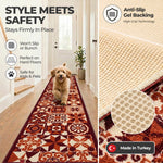 Tiles Red Stair Runner and Kitchen Mat, Tile Pattern Non-Slip Hallway Runner, 66cm Wide, Washable, Custom Length