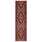 Tapis de couloir robuste à médaillon traditionnel rouge et crème - Texas