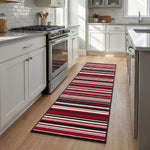 Texas Red Striped Stair Runner, Red Black and White Lines Hallway Carpet Runner Rug, 60cm Wide, Custom Lengths