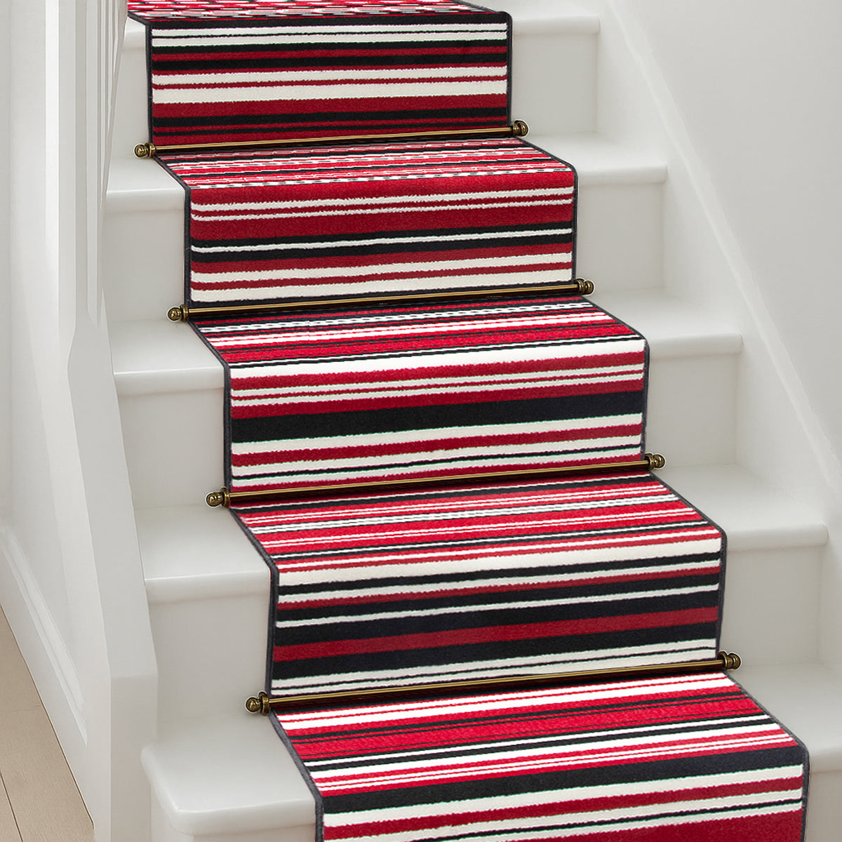 Texas Red Striped Stair Runner, Red Black and White Lines Hallway Carpet Runner Rug, 60cm Wide, Custom Lengths
