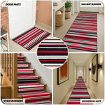 Texas Red Striped Stair Runner, Red Black and White Lines Hallway Carpet Runner Rug, 60cm Wide, Custom Lengths