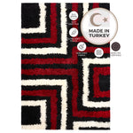 California Red Tides Shaggy Rug, Thick 5cm Deep Pile Geometric Rug for Living Room and Bedroom, Non-Shedding