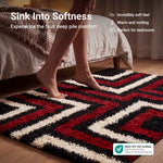 California Red Tides Shaggy Rug, Thick 5cm Deep Pile Geometric Rug for Living Room and Bedroom, Non-Shedding