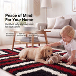 California Red Tides Shaggy Rug, Thick 5cm Deep Pile Geometric Rug for Living Room and Bedroom, Non-Shedding
