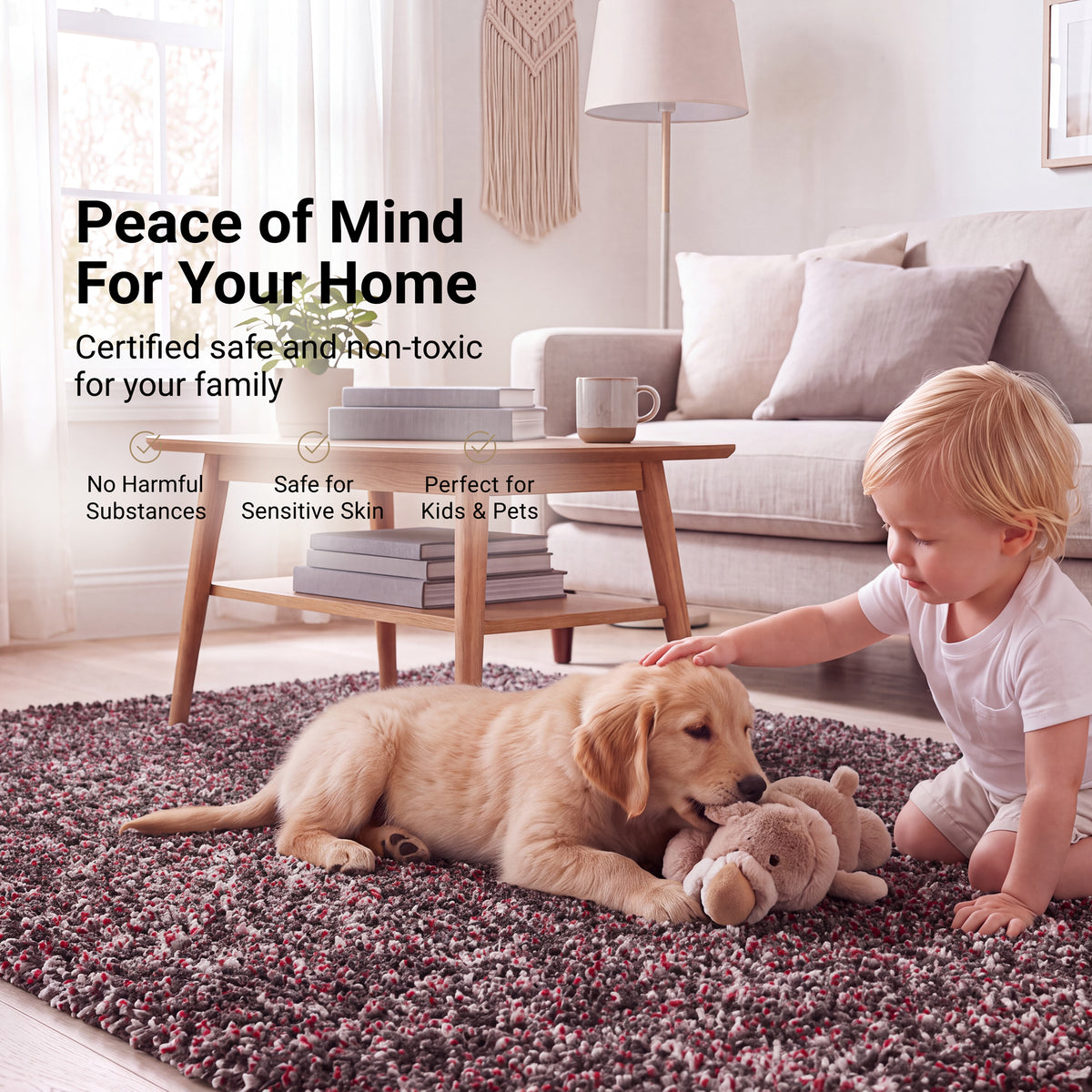 Enjoy Red Mottled Shaggy Rug, 4cm Thick Pile, Non-Shed Polypropylene, Hessian Backed, Underfloor Heating Safe