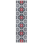 Texas Red and Grey Floral Tile Stair Runner, Retro Geometric Hallway Carpet Runner Rug, 60cm Wide, Custom Lengths