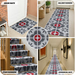 Texas Red and Grey Floral Tile Stair Runner, Retro Geometric Hallway Carpet Runner Rug, 60cm Wide, Custom Lengths