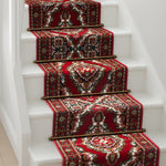 Tapis de couloir robuste à médaillon traditionnel rouge et crème - Texas