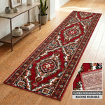 Tapis de couloir robuste à médaillon traditionnel rouge et crème - Texas