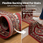 Tapis de couloir robuste à médaillon traditionnel rouge et crème - Texas