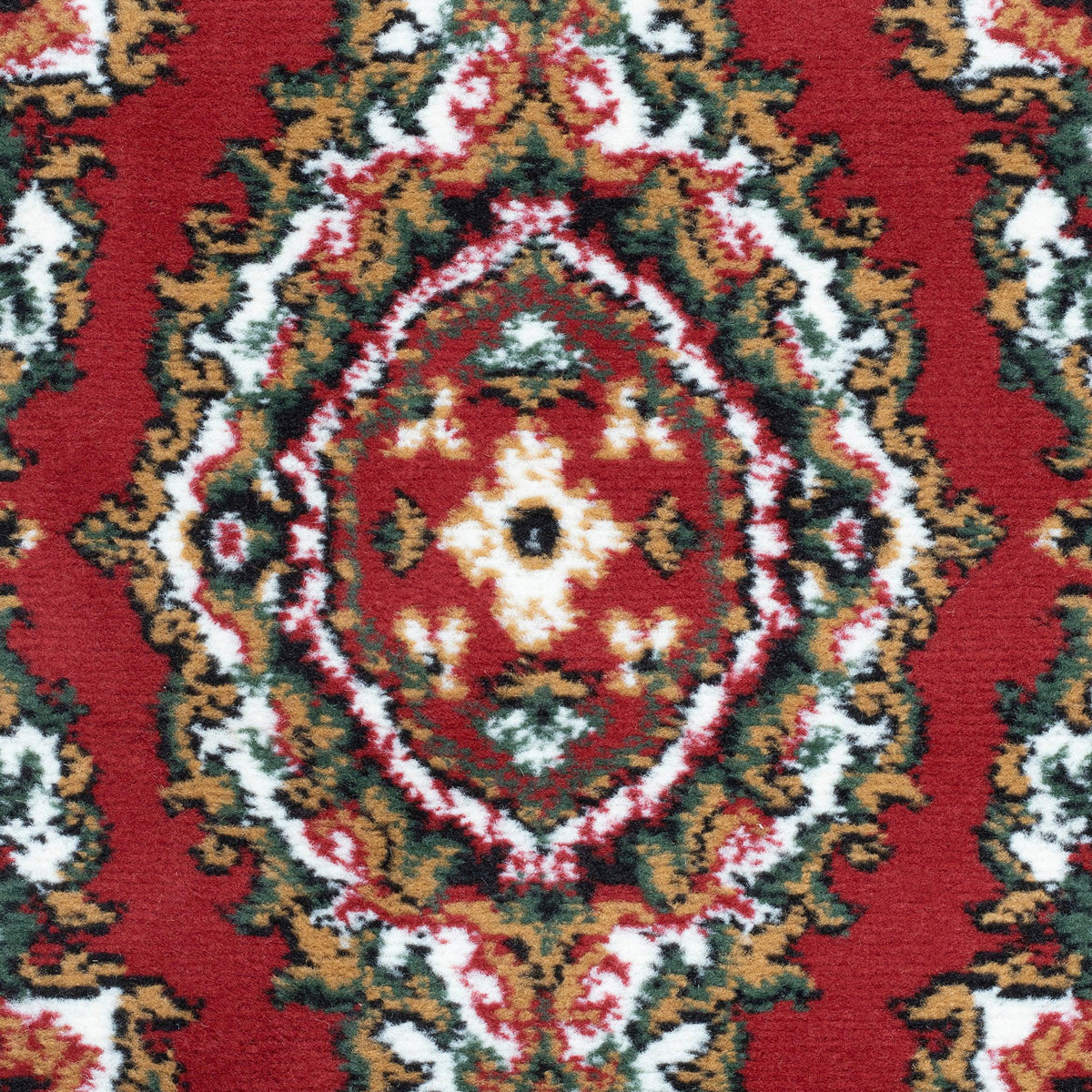 Tapis de couloir robuste à médaillon traditionnel rouge et crème - Texas