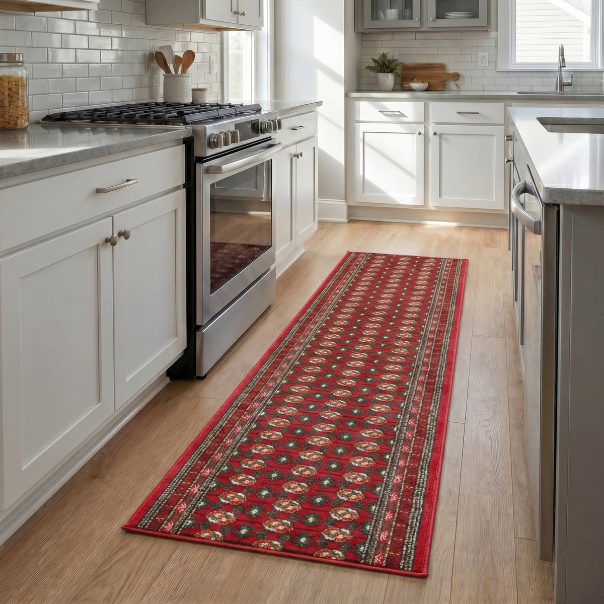 Texas Red Bokhara Stair Runner, Traditional Persian Style Hallway Carpet Runner Rug, 60cm Wide, Custom Lengths