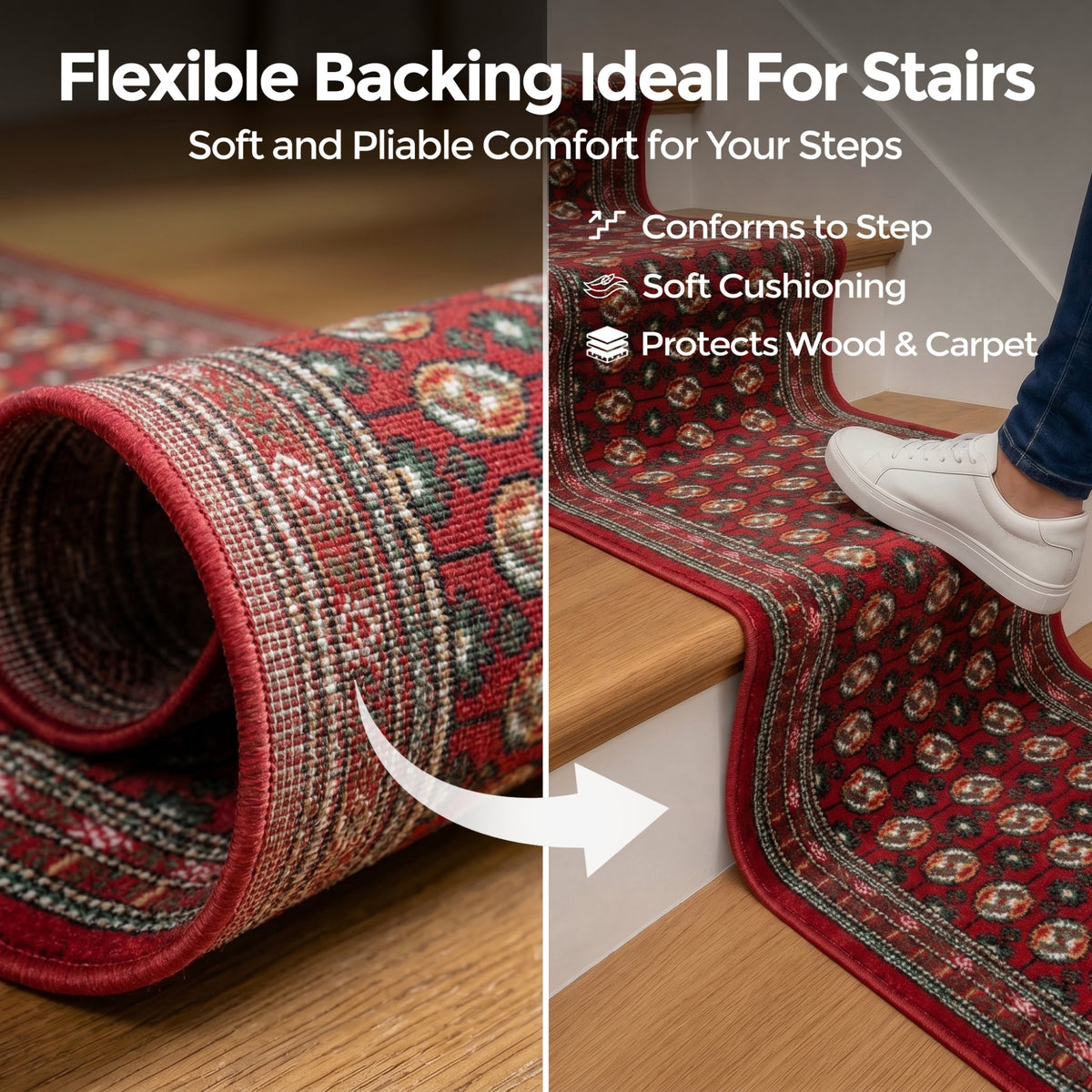 Texas Red Bokhara Stair Runner, Traditional Persian Style Hallway Carpet Runner Rug, 60cm Wide, Custom Lengths