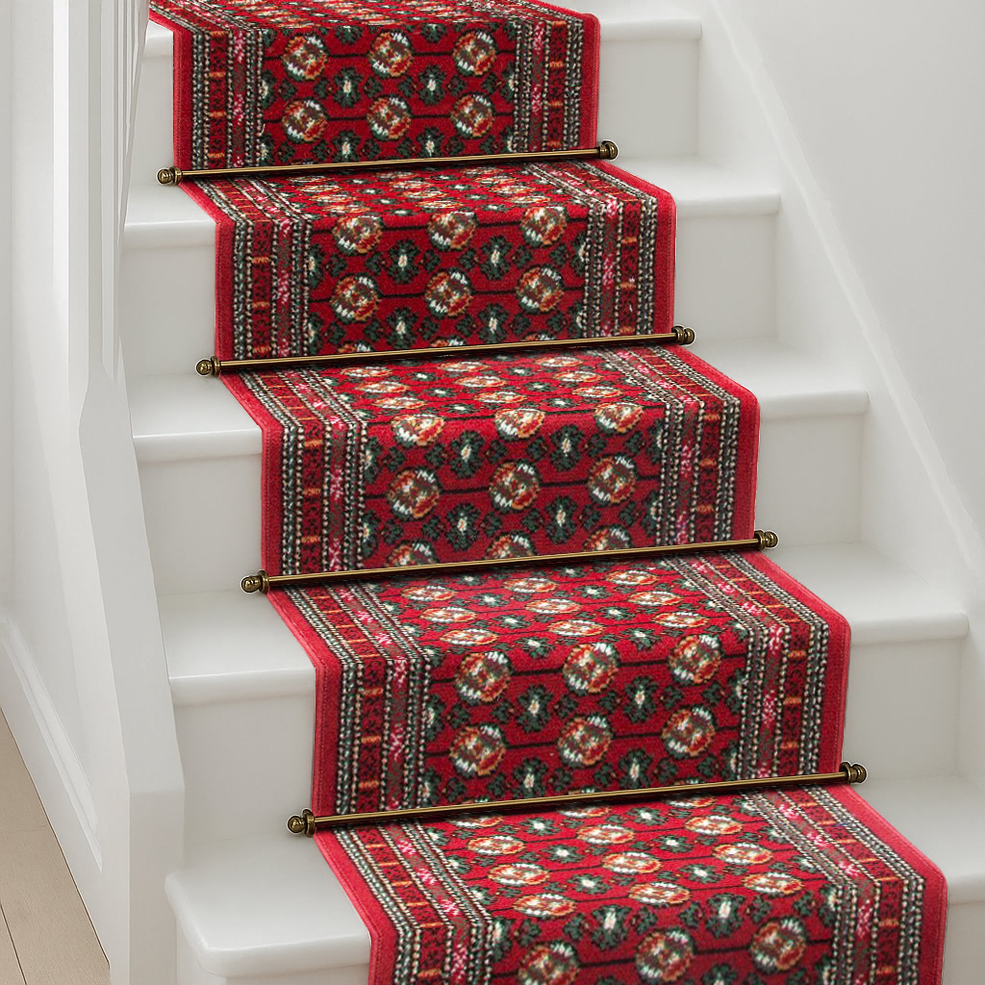 Texas Red Bokhara Stair Runner, Traditional Persian Style Hallway Carpet Runner Rug, 60cm Wide, Custom Lengths