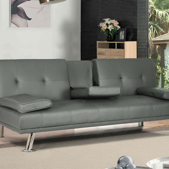 Manhattan 2 Seater Faux Leather Click Clack Sofa Bed - Grey-Bargainia.com