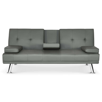 Manhattan 2 Seater Faux Leather Click Clack Sofa Bed - Grey-Bargainia.com