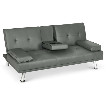 Manhattan 2 Seater Faux Leather Click Clack Sofa Bed - Grey-Bargainia.com