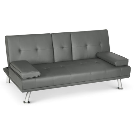 Manhattan 2 Seater Faux Leather Click Clack Sofa Bed - Grey-Bargainia.com