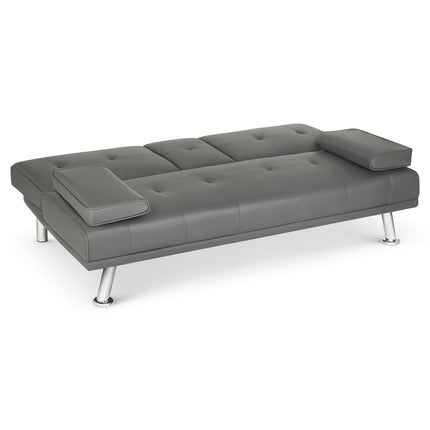 Manhattan 2 Seater Faux Leather Click Clack Sofa Bed - Grey-Bargainia.com