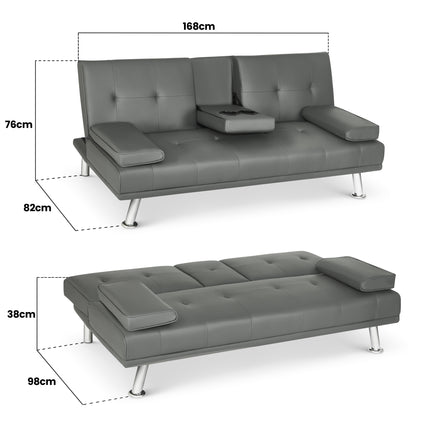 The 'Manhattan' 2 Seater Faux Leather Click Clack Sofa Bed - Cream-5056150209140-Bargainia.com