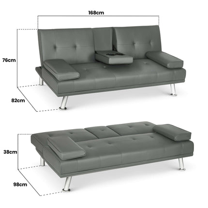 Manhattan 2 Seater Faux Leather Click Clack Sofa Bed - Grey-Bargainia.com