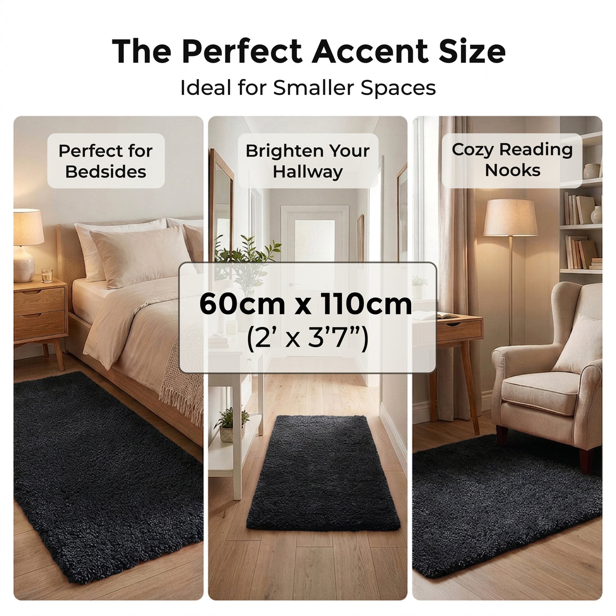 California Anthracite Charcoal Grey Shaggy Rug, Thick 5cm Deep Pile, Rectangle, Runner and Circle Sizes, Stain Resistant
