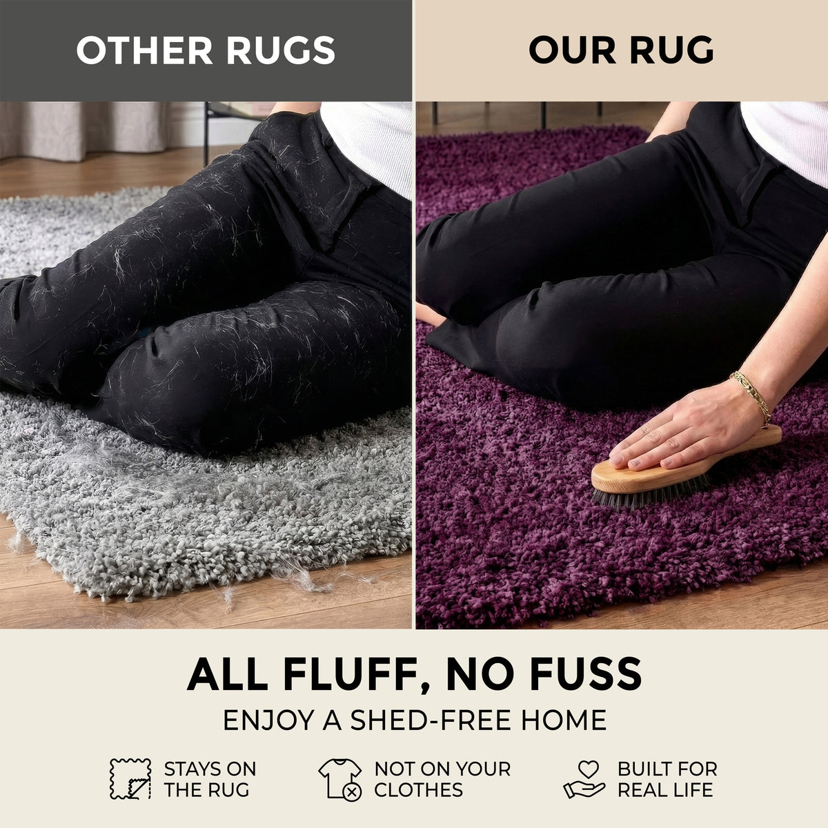California Aubergine Purple Shaggy Rug, Thick 5cm Deep Pile, Rectangle, Runner and Circle Sizes, Stain Resistant