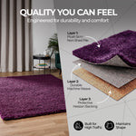 California Aubergine Purple Shaggy Rug, Thick 5cm Deep Pile, Rectangle, Runner and Circle Sizes, Stain Resistant