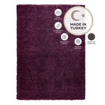 California Aubergine Purple Shaggy Rug, Thick 5cm Deep Pile, Rectangle, Runner and Circle Sizes, Stain Resistant