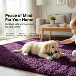 California Aubergine Purple Shaggy Rug, Thick 5cm Deep Pile, Rectangle, Runner and Circle Sizes, Stain Resistant