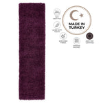 California Aubergine Purple Shaggy Rug, Thick 5cm Deep Pile, Rectangle, Runner and Circle Sizes, Stain Resistant