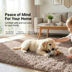 California Light Beige Shaggy Rug, Thick 5cm Deep Pile Solid Colour Rug, Non-Shedding, Rectangle, Runner and Round