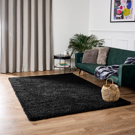 Black Thick Shaggy Rug - California