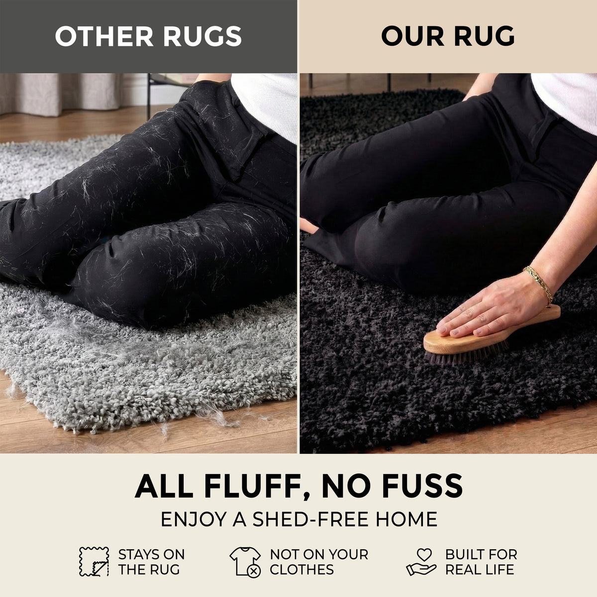 California Black Shaggy Rug, Thick 5cm Deep Pile Rug for Living Room and Bedroom, Rectangle, Runner and Circle Sizes