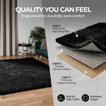 California Black Shaggy Rug, Thick 5cm Deep Pile Rug for Living Room and Bedroom, Rectangle, Runner and Circle Sizes