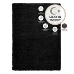 California Black Shaggy Rug, Thick 5cm Deep Pile Rug for Living Room and Bedroom, Rectangle, Runner and Circle Sizes