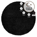 California Black Shaggy Rug, Thick 5cm Deep Pile Rug for Living Room and Bedroom, Rectangle, Runner and Circle Sizes