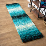 California Teal Ombre Blend Shaggy Rug, Thick 5cm Deep Pile, Rectangle and Runner Sizes, Stain Resistant
