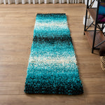 California Teal Ombre Blend Shaggy Rug, Thick 5cm Deep Pile, Rectangle and Runner Sizes, Stain Resistant