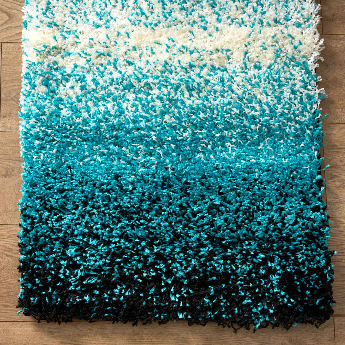 California Teal Ombre Blend Shaggy Rug, Thick 5cm Deep Pile, Rectangle and Runner Sizes, Stain Resistant
