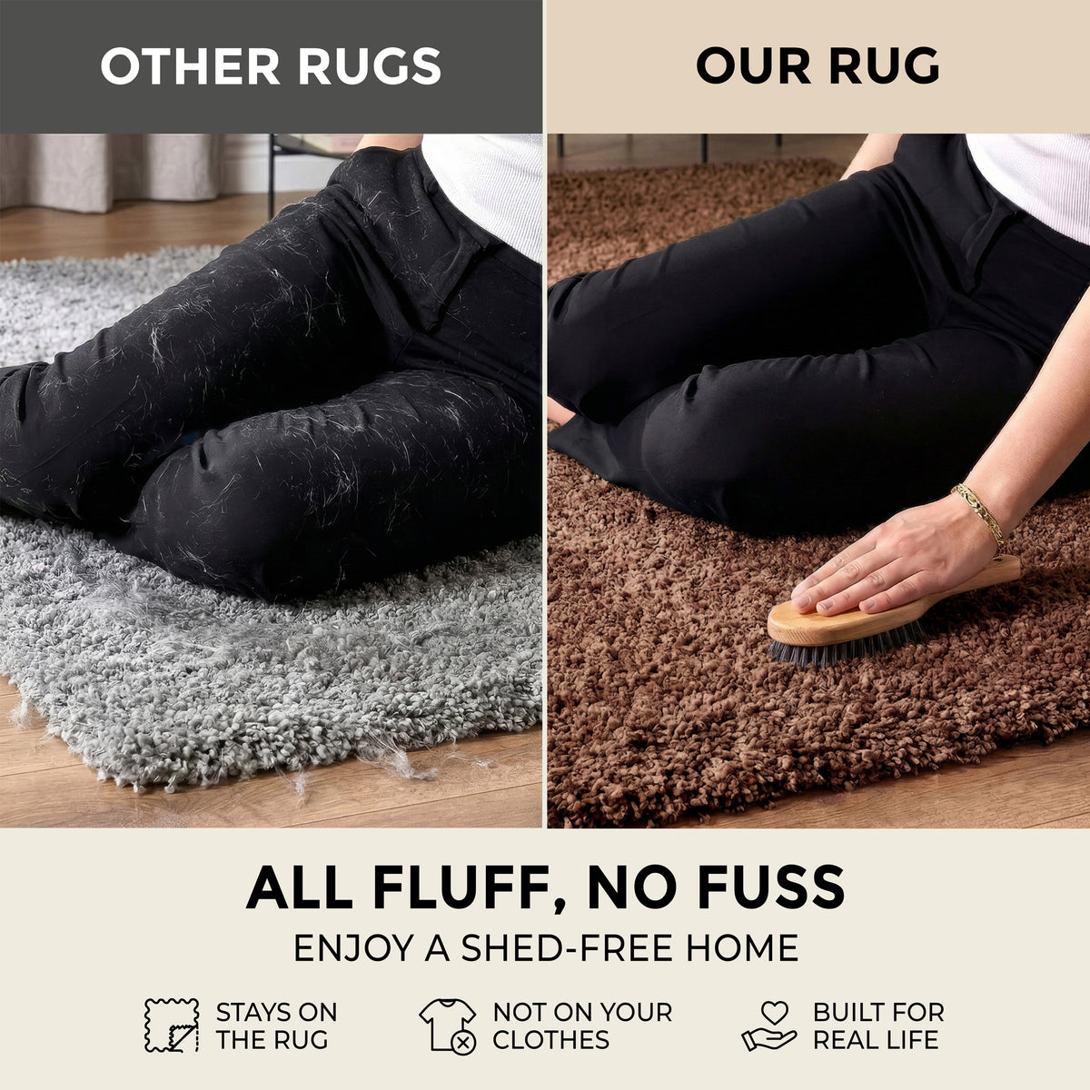California Light Brown Shaggy Rug, Thick 5cm Deep Pile Rug for Living Room and Bedroom, Rectangle, Runner and Circles