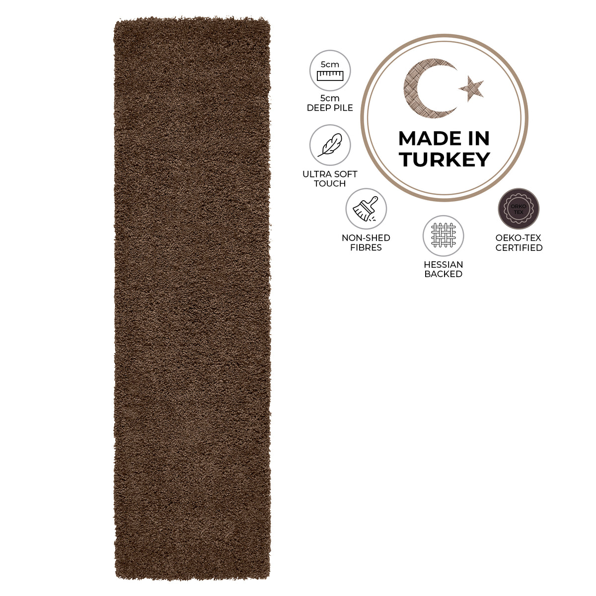 California Light Brown Shaggy Rug, Thick 5cm Deep Pile Rug for Living Room and Bedroom, Rectangle, Runner and Circles