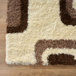 California Beige Geometric Cube Shaggy Rug, Thick 5cm Deep Pile, Rectangle and Runner Sizes, Stain Resistant