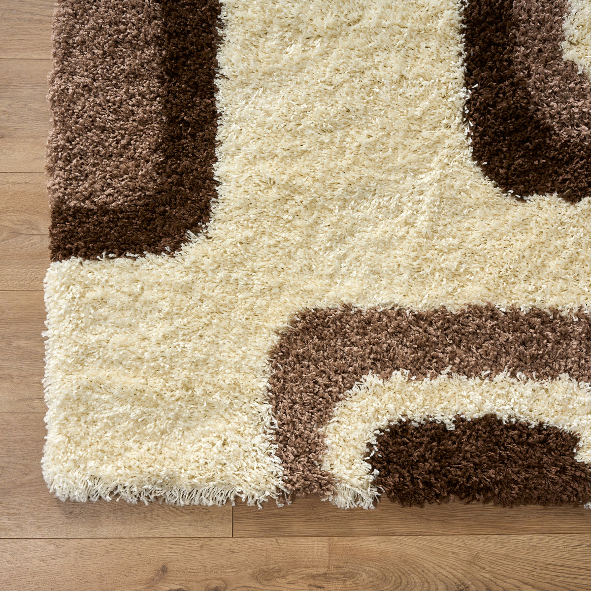 California Beige Geometric Cube Shaggy Rug, Thick 5cm Deep Pile, Rectangle and Runner Sizes, Stain Resistant