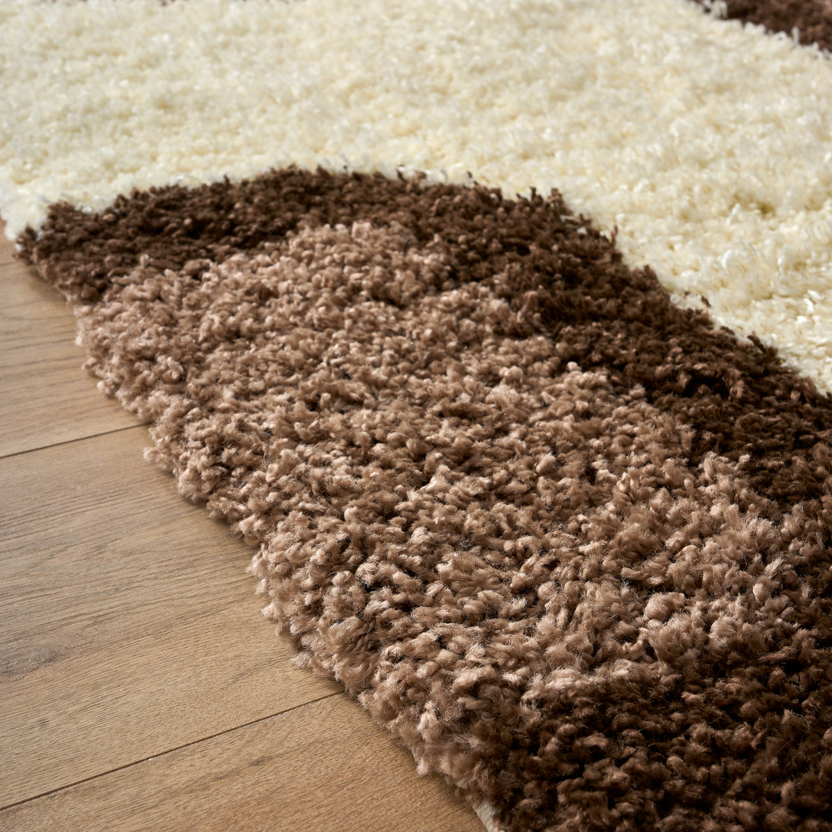 California Beige Geometric Cube Shaggy Rug, Thick 5cm Deep Pile, Rectangle and Runner Sizes, Stain Resistant